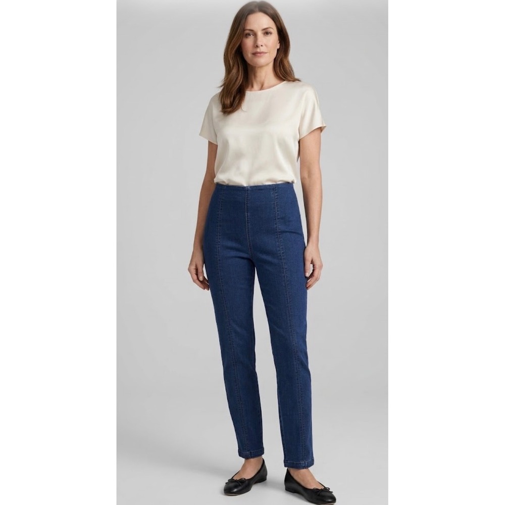 New Franne Golde Straight Leg Jean Women Medium Indigo High Rise Pull On